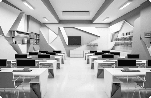 Training room with laptops and chairs